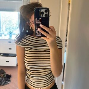 new with tags zara striped aesthetic fold over short sleeve top #stripes #zara